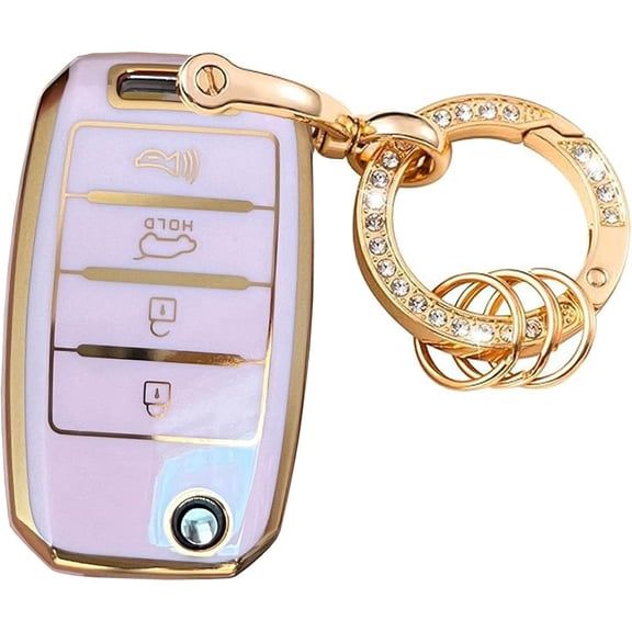 Key Fob Cover Compatible with Kia Optima Sorento Sportage Rio Soul Forte Carens Picanto TPU Keyless Entry Keychain Case Holder Protector,Pink-Gold