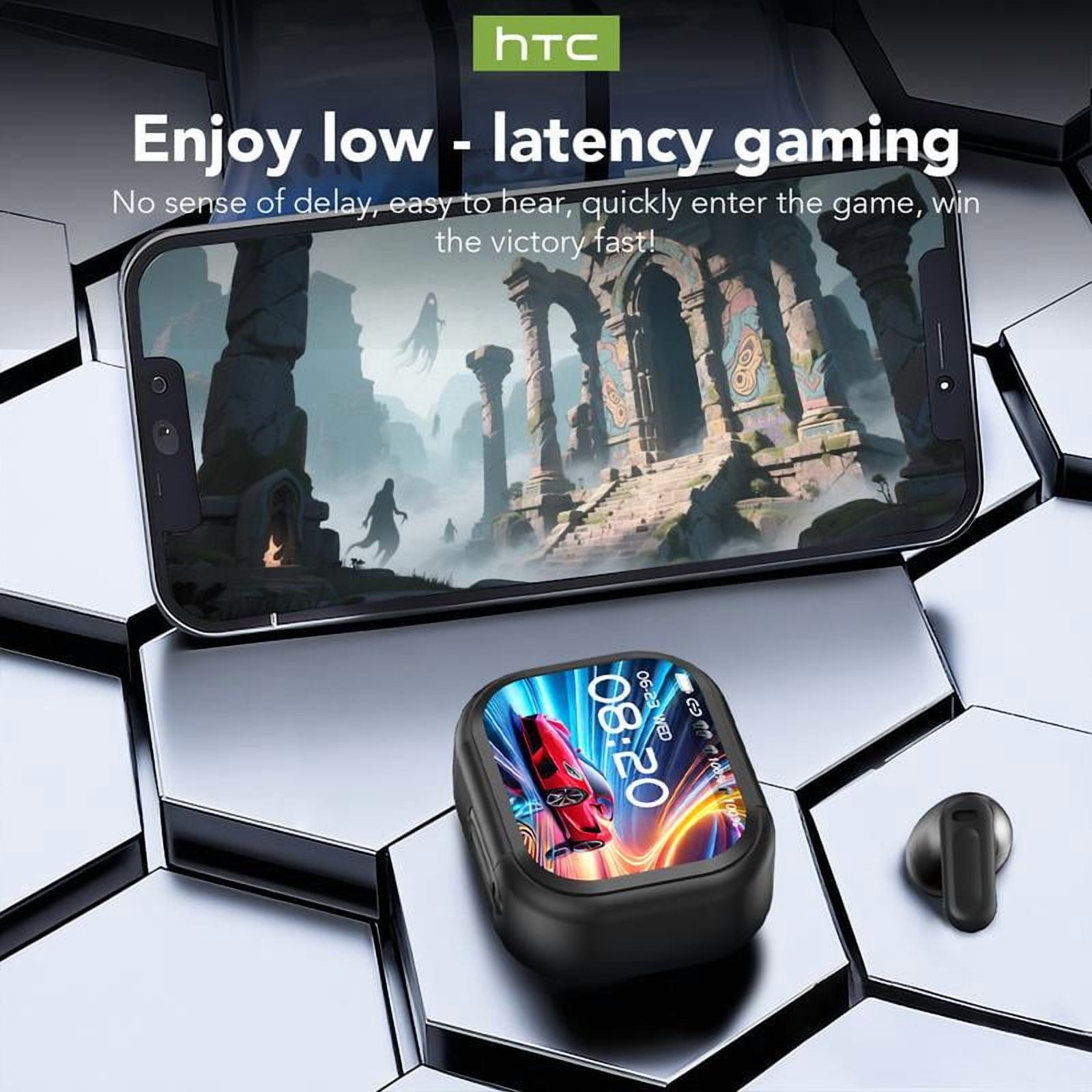 hTC NE20 True Wireless Ear Buds with LCD Screen for Gaming Bluetooth Headphones,Bluetooth 6.0 Touch Control Earphones Built-in Mic In Ear Earbuds
