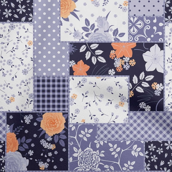 oneOone Cotton Jersey Dark Blue Fabric Asian Floral Mix Patch Sewing Material Print Fabric By The Yard 58 Inch Wide