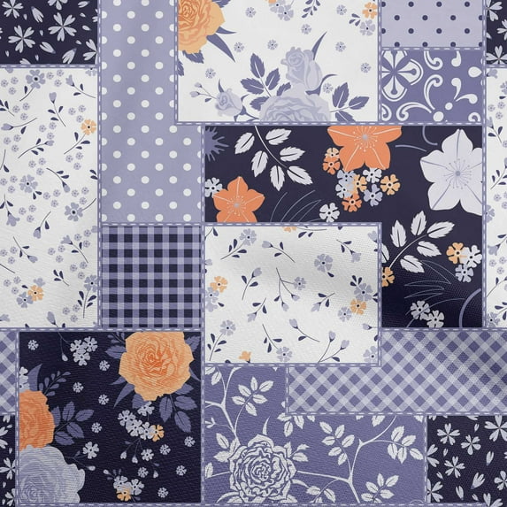 oneOone Polyester Spandex Dark Blue Fabric Asian Floral Mix Patch Sewing Fabric By The Yard Printed Diy Clothing Sewing Supplies 56 Inch Wide