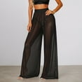 thumbnail image 2 of ANINEO Women Solid Color Wide Leg Mesh Sheer Loose Pants High Waisted Straight Bottom Long Pants Holiday Daily Female Trousers, 2 of 9
