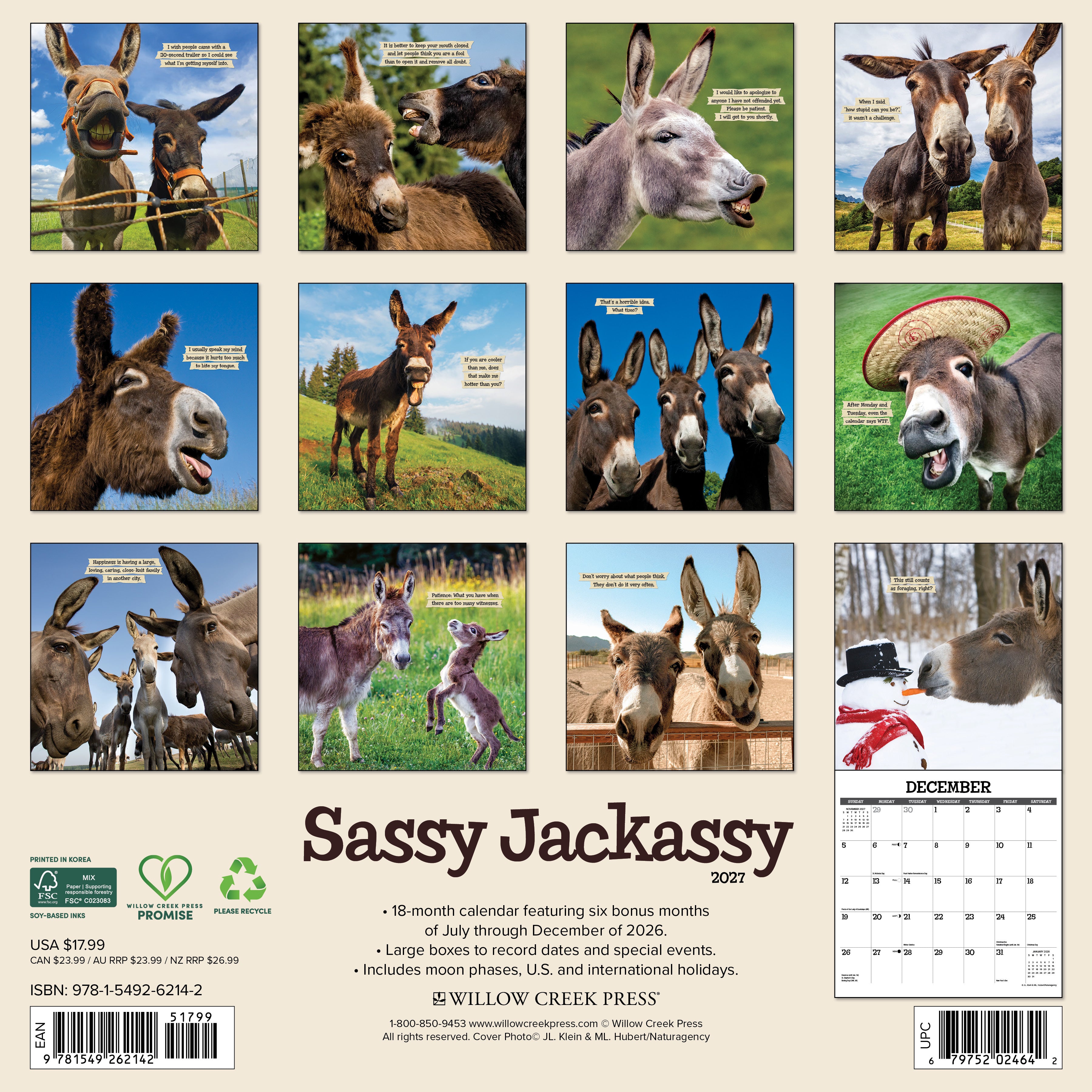 Willow Creek Press, Sassy Jackassy 2027 Wall Calendar