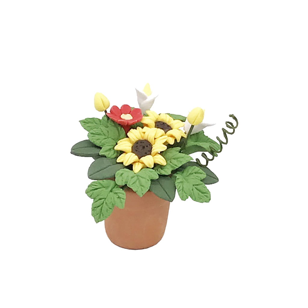 1pc Dollhouse Miniature Green Plant Flower Tree Pot Accessory Fairy Garden Decor 