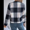 thumbnail image 4 of Chaqueta Corta A Cuadros para Mujer, Camisas de Larga con Botones y Tops Azul Marino M, 4 of 9