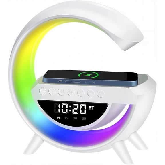 Multifunctional Wireless Charger Bluetooth 5.2 Speaker with Alarm Clock & Night Light for Bedroom