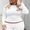 White, variant on Plus Women's Long Sleeve Round Neck Ruched Fitted Plain T-Shirt