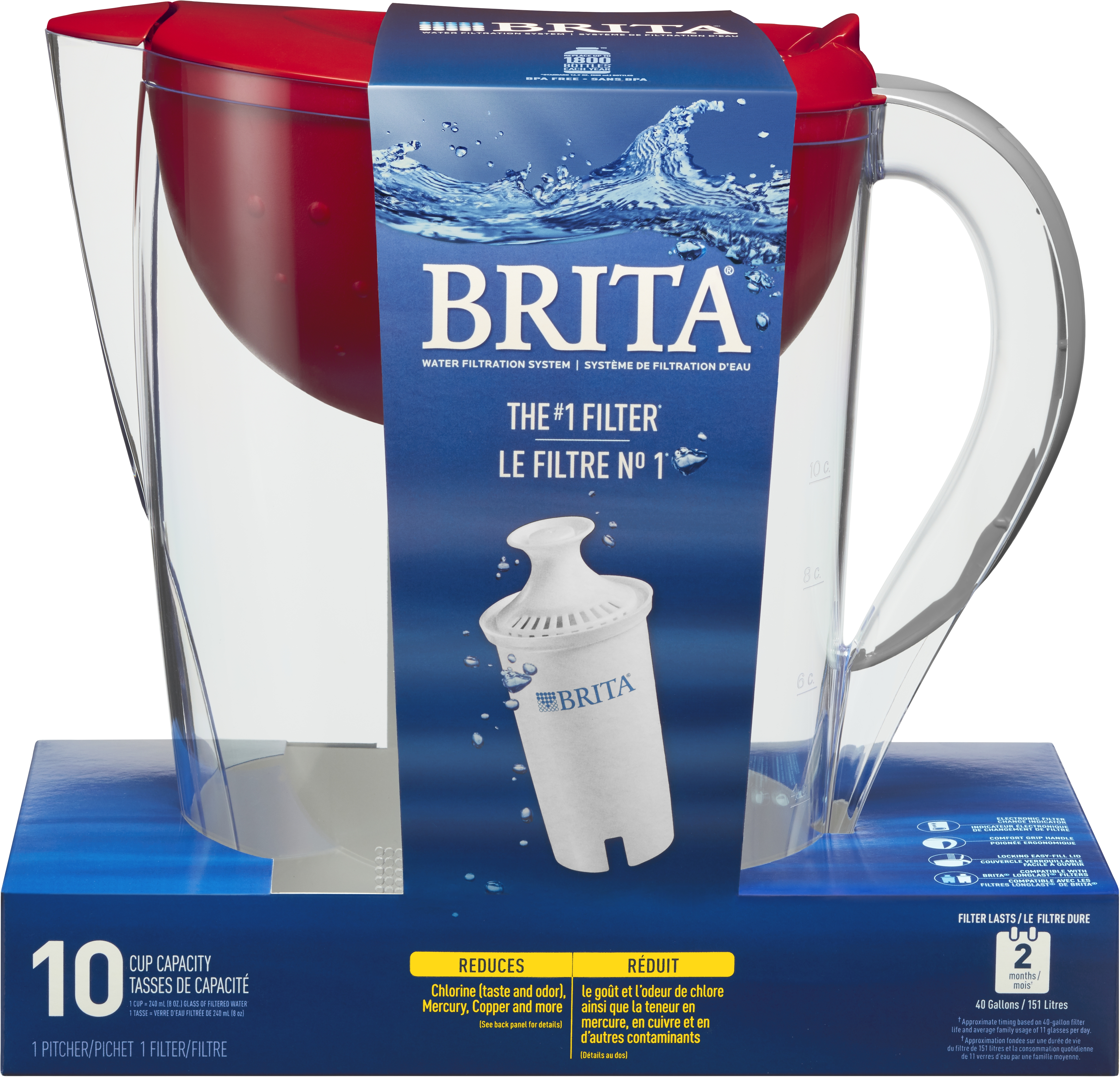 Brita Large 10 Cup Pacifica Water Pitcher With Filter Bpa