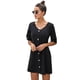 thumbnail image 3 of ABPHQTO Vestido de mujer negro con escote en V y botones en la parte delantera con lengüeta enrollable, 3 of 5