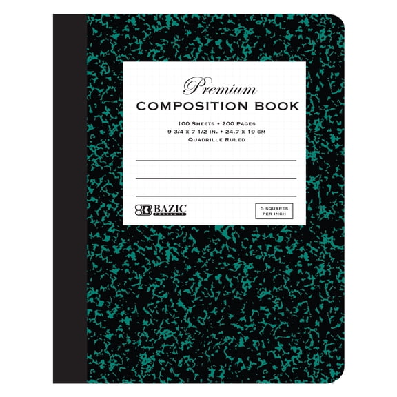 bazic quad-ruled green marble composition book