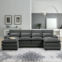 Leumius 110" U-Shaped Sectional Sofa, 6-seat Upholstered Sofa Couch with Chaise Lounge for Living Room, Gray