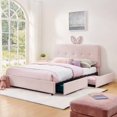 thumbnail image 3 of Cama infantil de tamaño king con respaldo en forma de oreja de conejo, luz LED y 4 cajones de almacenamiento, tejido aleteado (84,5''X62,75''X41''), 3 of 4