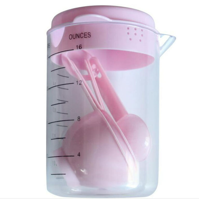 XGiGiX Cute Pink Measuring Cups and Measuring Spoons Set of 8pcs, Stainless Steel Handle ?Convenient and Practical?Included 2 Pcs Peach Hook Up.