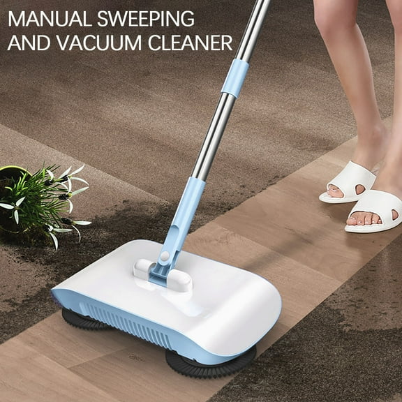 Manual Sweeper12.99x6.41in,Dry & Wet Floor Cleaner for Hard Surfaces, 3-in-1 Design Reaches Under Furniture, No Electricity Needed