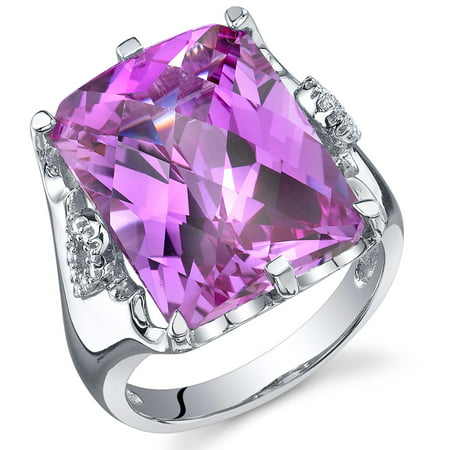Peora 16.00 Ct Created Pink Sapphire Engagement Ring in Rhodium-Plated Sterling Silver