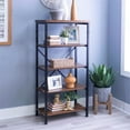 thumbnail image 2 of Linon Austin Sturdy Rustic Bookcase with 4 Wood Shelves and Metal Frame in Black, 2 of 9