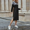 thumbnail image 2 of Fall Dresses for Women Color Block Long Sleeve Zipper Stand Collar Midi Dress Tie Waist Side Slit Casual Dress, 2 of 5