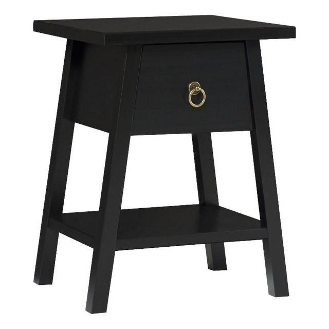 Solid Wood Japandi Bedside Table with Pull-Ring - Warm Gray