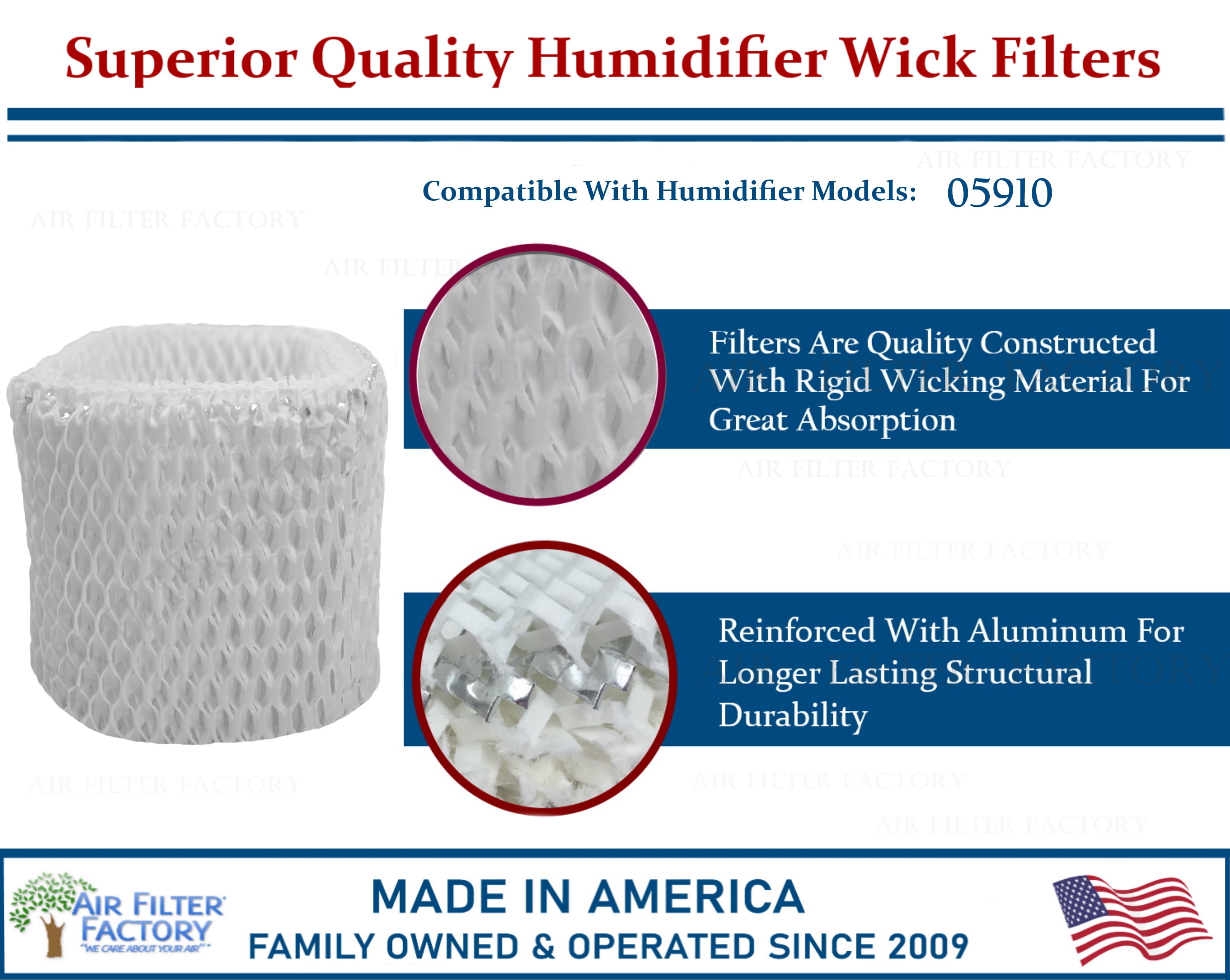 Air Filter Factory Replacement for 05910 Hamilton Beach Humidifier Filter 4-Pack
