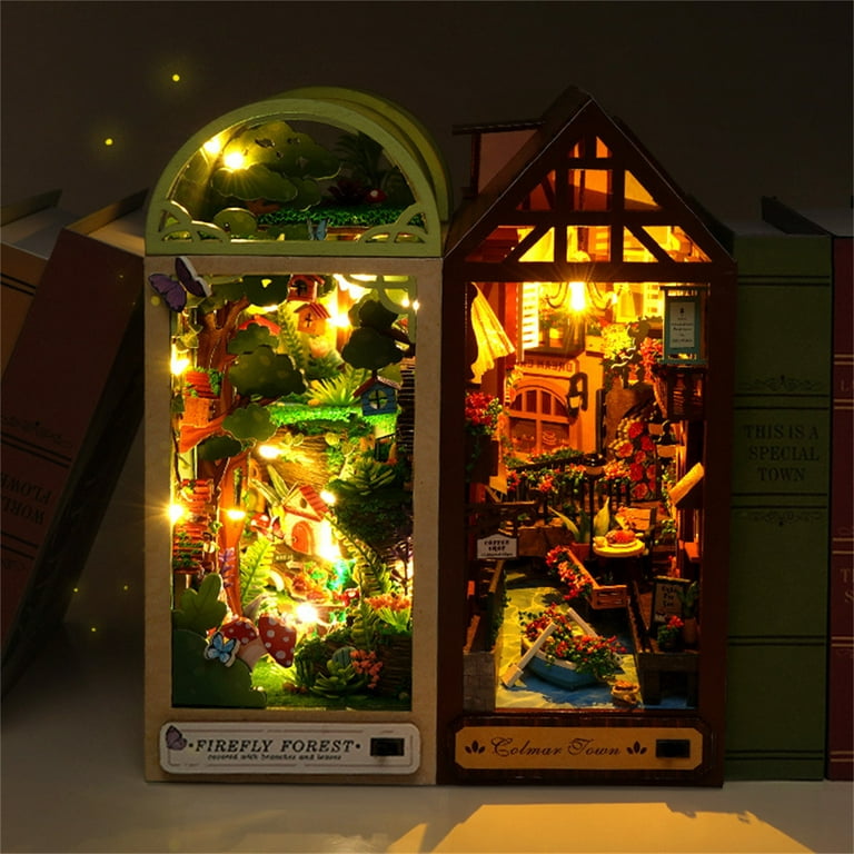 DIY Book Nook Kit Miniature Dollhouse Booknook with Touch Light