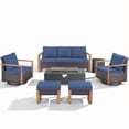 thumbnail image 2 of Patiobula Patio Luxury Oversized Furniture Set with Fire Pit Table, Outdoor All-Weather Sectional Swivel Rocker Chairs Sets, Wicker 7-Seat Conversation Set for Porch, Balcony, Deck, Brown/Navy, 2 of 12