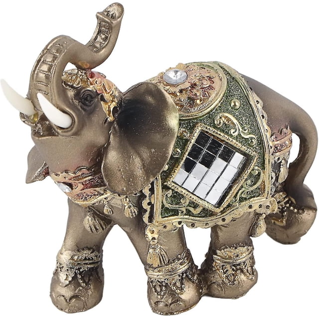 Estatua de elefante de la riqueza de la suerte, colección de decoración del hogar de estatua verde Feng Shui (10,5*5*10,5 cm)