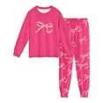 thumbnail image 5 of JIAYUE Girls Kids Pajamas Outs Casual Cartoon Pattern Print Crew Neck Long Sleeve Loose Sleepwear Tops Elastic Waist Ankle-Tied Pants Cozy Loungewear Two Piece Set For Night Comfort Wear,13-14 Years, 5 of 7