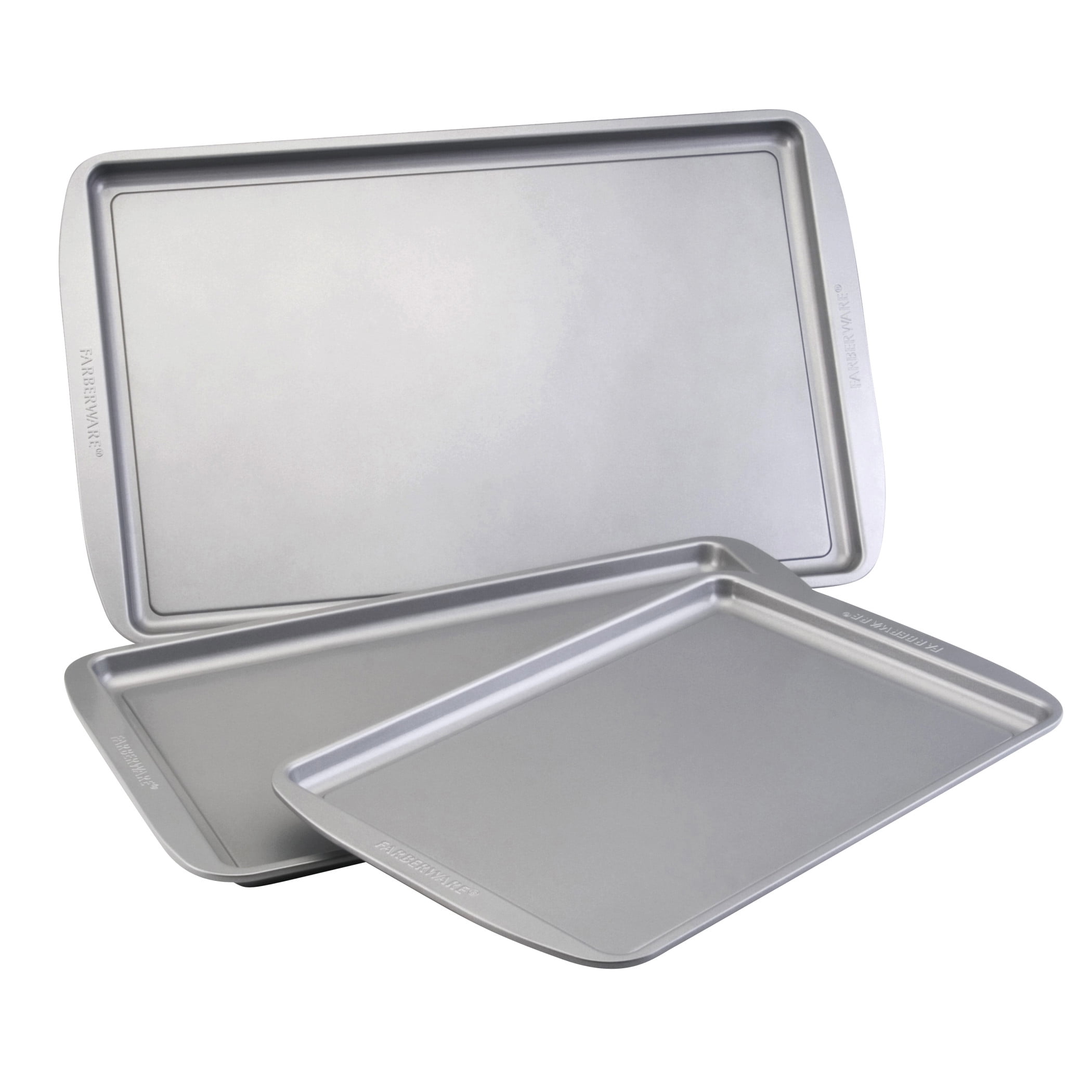 Cookie Baking Sheets Pan Set Bakeware Steel Non Stick Oven 3 Pc Sheet Tray NEW 
