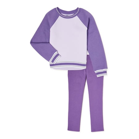 Athletic Works Girls Core Fleece Colorblock Sweatshirt and Sweatpants, 2-Piece Set, Sizes 4-18 & Plus