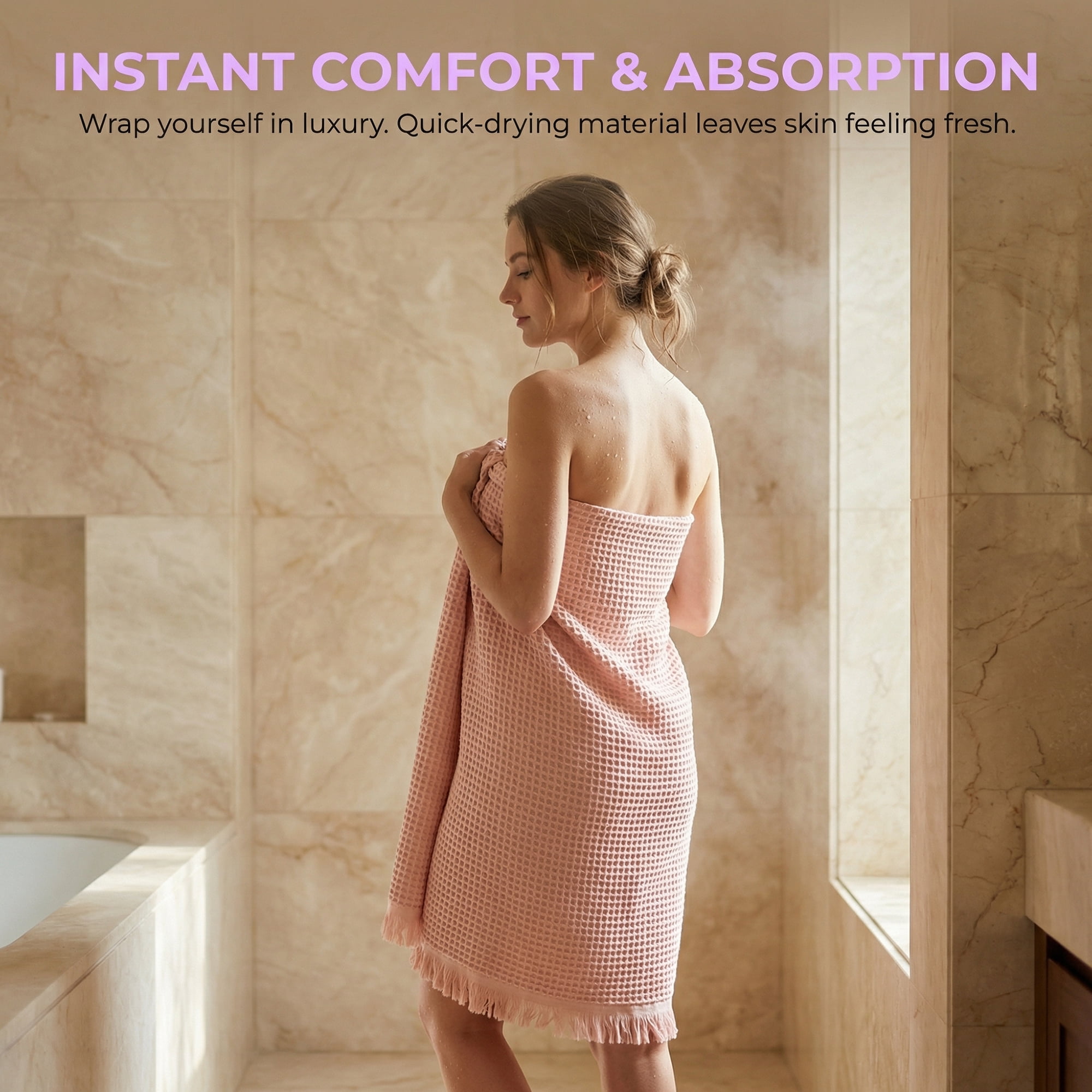 Unique Bargains 2Pcs Highly Absorbent Cotton Bath Towel Pink/Brown 71"x35"/55"x28"