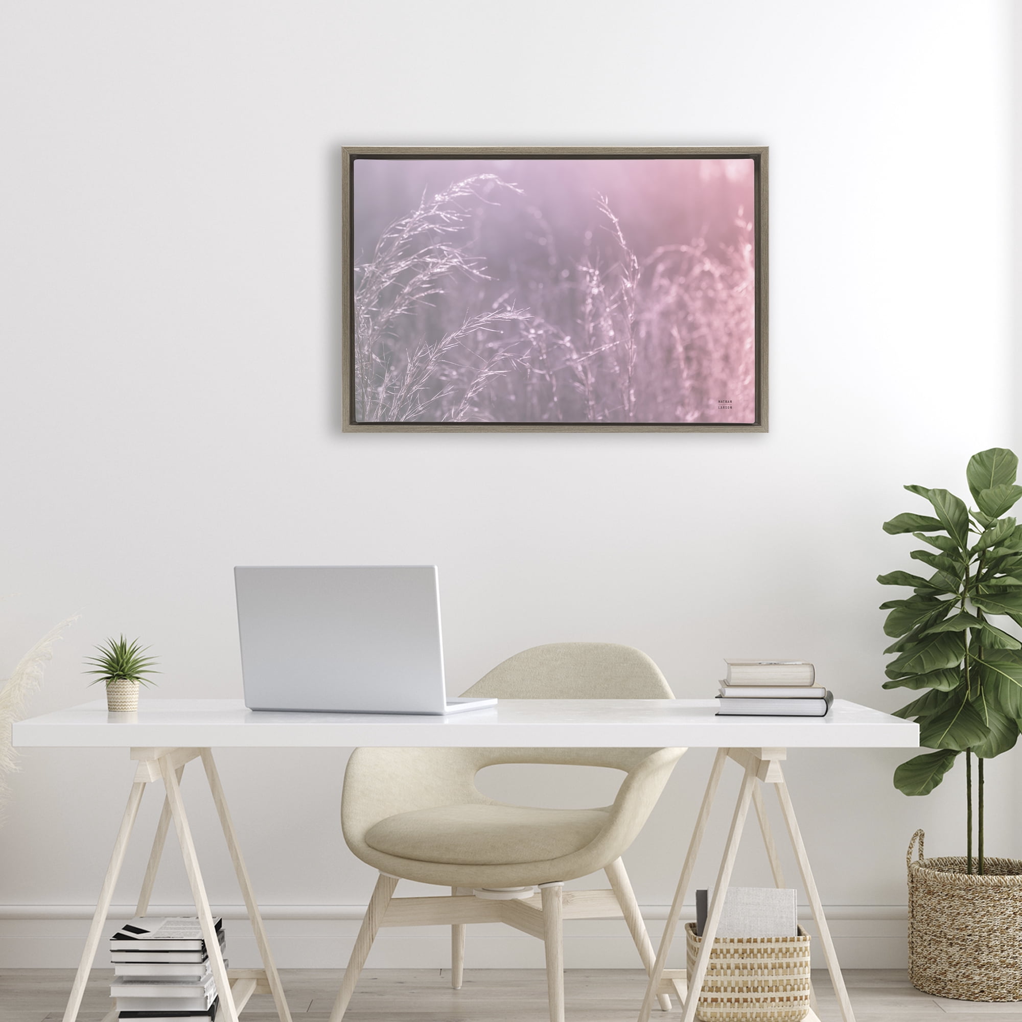 Stupell Industries Pink Meadow at Dawn Brown Framed Floater Canvas Wall Art, design by Nathan Larson