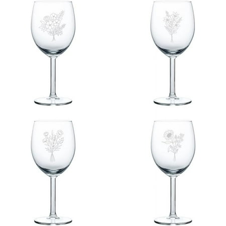 

Set of 4 Wine Glass Gift Flower Bouquet Collection (10 oz)