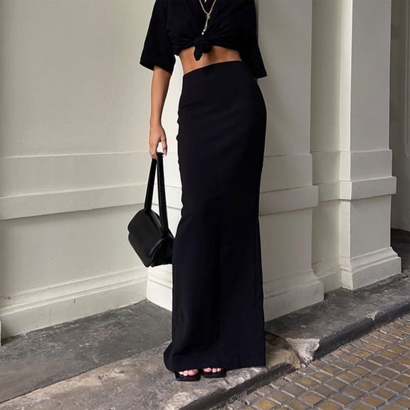 AGWOLF Women's Bodycon Maxi Skirts Stretch High Waisted Pencil Long Skirt Casual Fitted Elegant Skirt Holiday Wear Black M