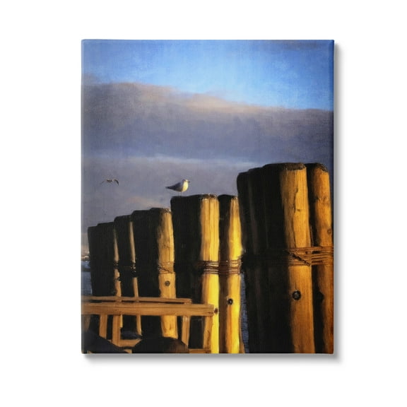 Stupell Industries Seagull Perched on Pier Animals & Insects Painting Gallery Wrapped Canvas Art Print Wall Art, 16 x 20