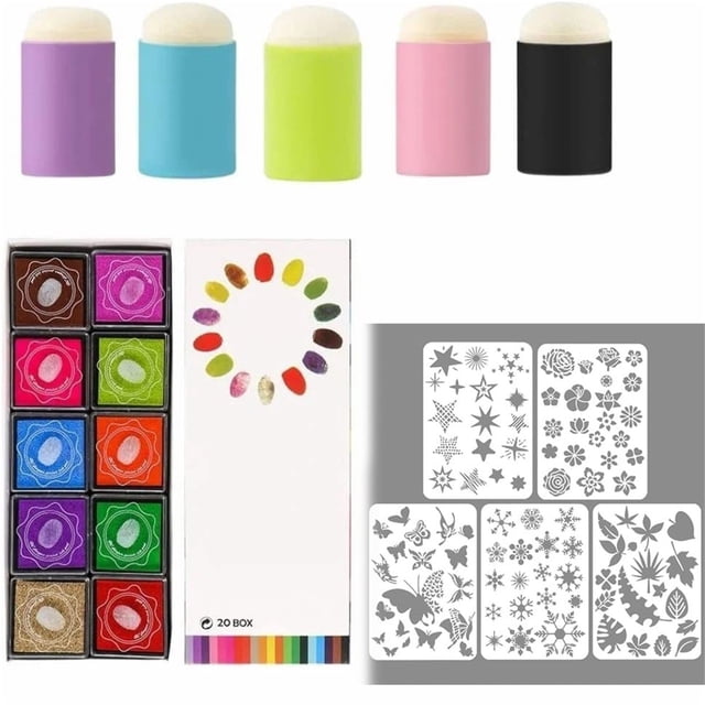 Creative Diy Sponge Finger Painting Kit: And Painting Materials Suitable For Children'S Art Enlightenment,5*Templates+5*Finger Sponges+1*20-Color Ink Pad+1*Instruction Manual Clearance