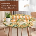 thumbnail image 4 of Sunflower Round Tablecloth, Fitted Table Cover with Elastic for 45"-54" Round Tables, Orange Buffalo Check Gnomes Bee Butterfly Table Cloth Outdoor Indoor Dinning Party Waterproof Tablecloths, 4 of 7