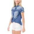 thumbnail image 6 of Made by Olivia Women's Classic Short Sleeve Button Down Denim Chambray Shirt, 6 of 7