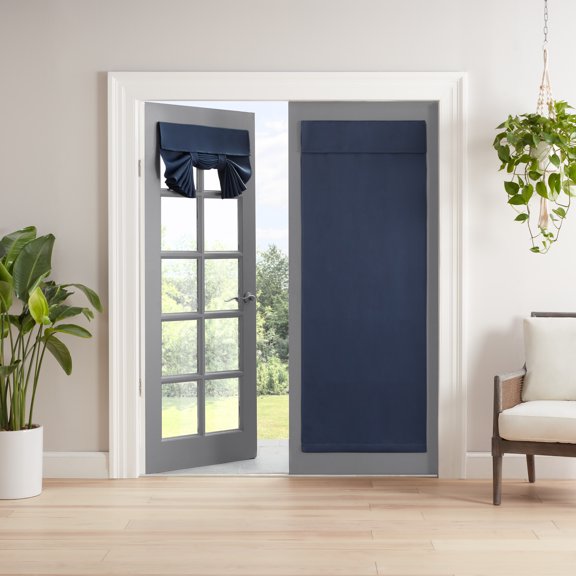 Eclipse Braylon Solid Blackout French Door Panel, 40 in Long x 26 in Wide, Door Curtain, Navy