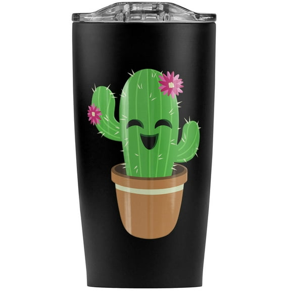 Cute Cactus In Pot With Pink Flowers Stainless Steel 20 oz Travel Tumbler, Vacuum Insulated & Double Wall with Leakproof Sliding Lid | Great for Coffee/Hot Drinks and Cold Beverages