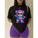 thumbnail image 1 of Colorful Cartoon Bear Graphic T-Shirt for Women - Casual Cotton Knit Fabric, All-Season Round Neck Short Sleeve Top, Elastic Casual Wear for Leisure and Travel, 1 of 6