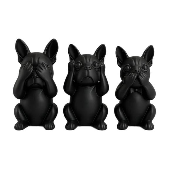 French Bulldog Statues 3 Piece Set Black Modern Home Decor for Shelves and Living Room