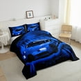 thumbnail image 3 of Homewish Cartoon Blue Automobile Queen Comforter Set for Boys, Modern Extreme Sport Bedding Sets, Futuristic Race Car Reversible Bedding Comforter Set, Super Cozy Room Decor, 3 Pieces, 3 of 8
