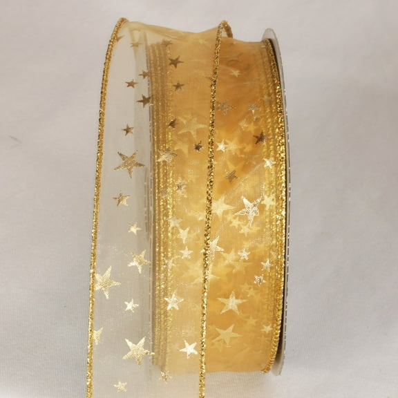 The Ribbon People Gold Stars Sheer Wired Ribbon 1.5" x 40 yards