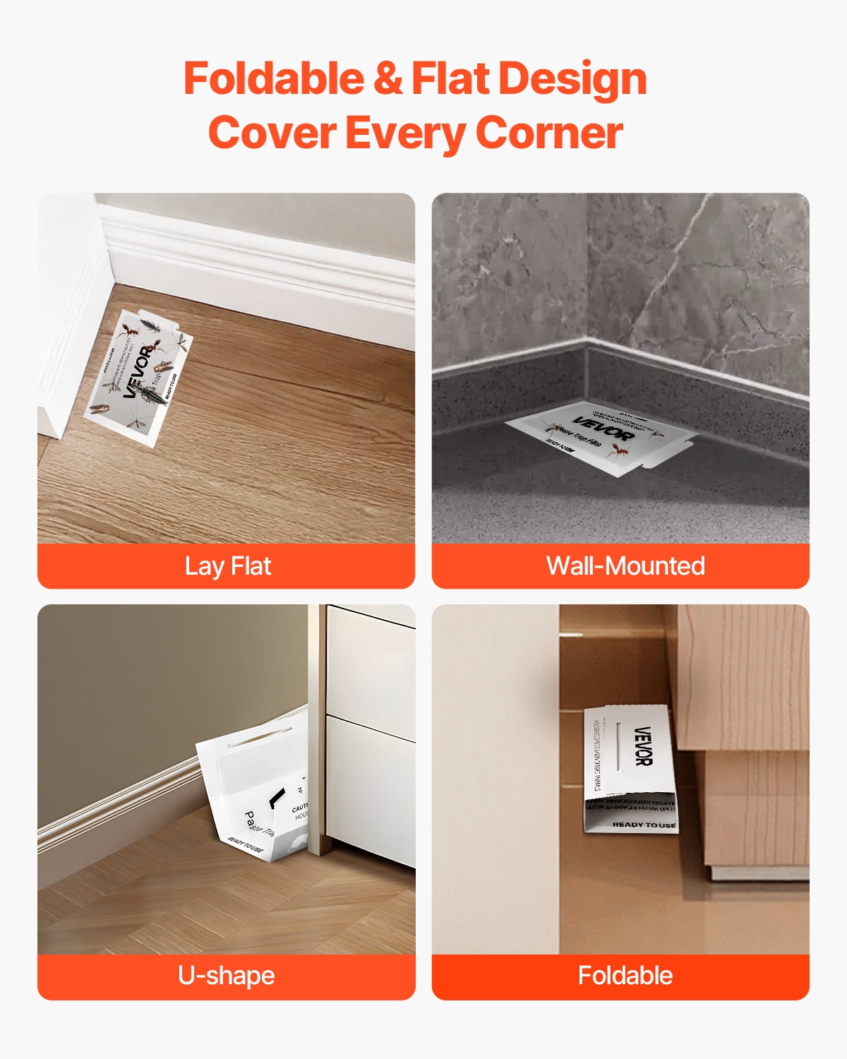VEVOR Insect Glue Trap,36 Pack Glue Boards, Peanut Scent, Foldable Design Sticky Pest Control Adhesive Sticky Traps Indoor for Home, Ready to Use for Catching Bugs, Ants, Roaches, Spiders, Centipedes