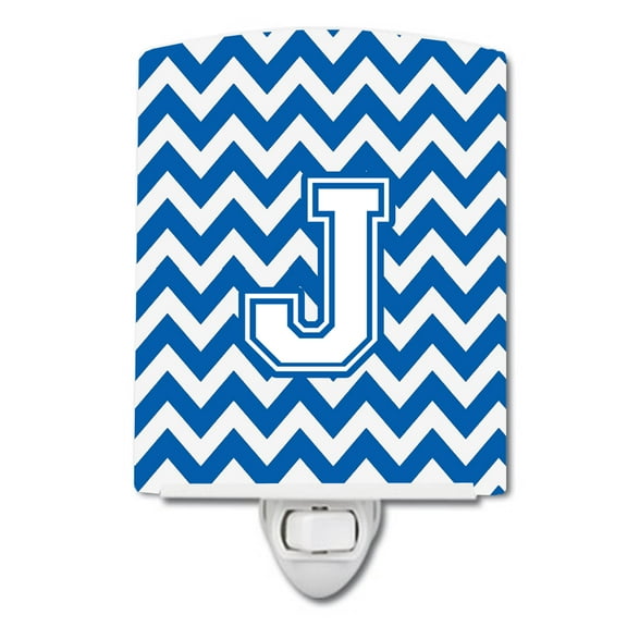 Caroline's Treasures CJ1045-JCNL Letter J Chevron Blue and White Ceramic Night Light, 6x4x3", multicolor
