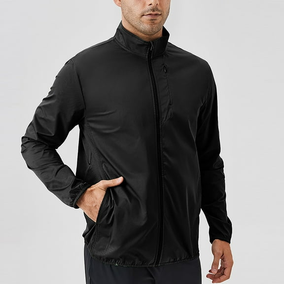 Rain Jackets for Men with Pockets Lightweight Zip Up Mock Neck Raincoats Mens Casual Solid Long Sleeve Breathable Windbreaker Running Outerwear Jacket