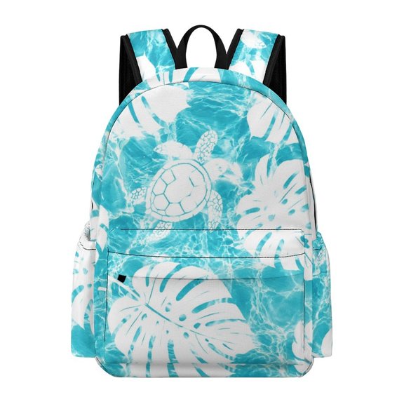 BCIIG White Sea Turtle Monstera Leaf Turquoise Water Surface Seamless Pattern Printed Oxford Backpack, Large Capacity Laptop Backpack, Water Resistant, Travel Daypack for College Work Commuting Adul