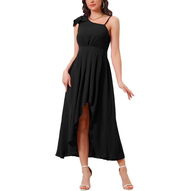 INSPIRE CHIC Vestido de Verano Casual para Mujer con Dobladillo Irregular Sin Mangas y Tirantes de Espagueti Plisado y Fluido Negro S