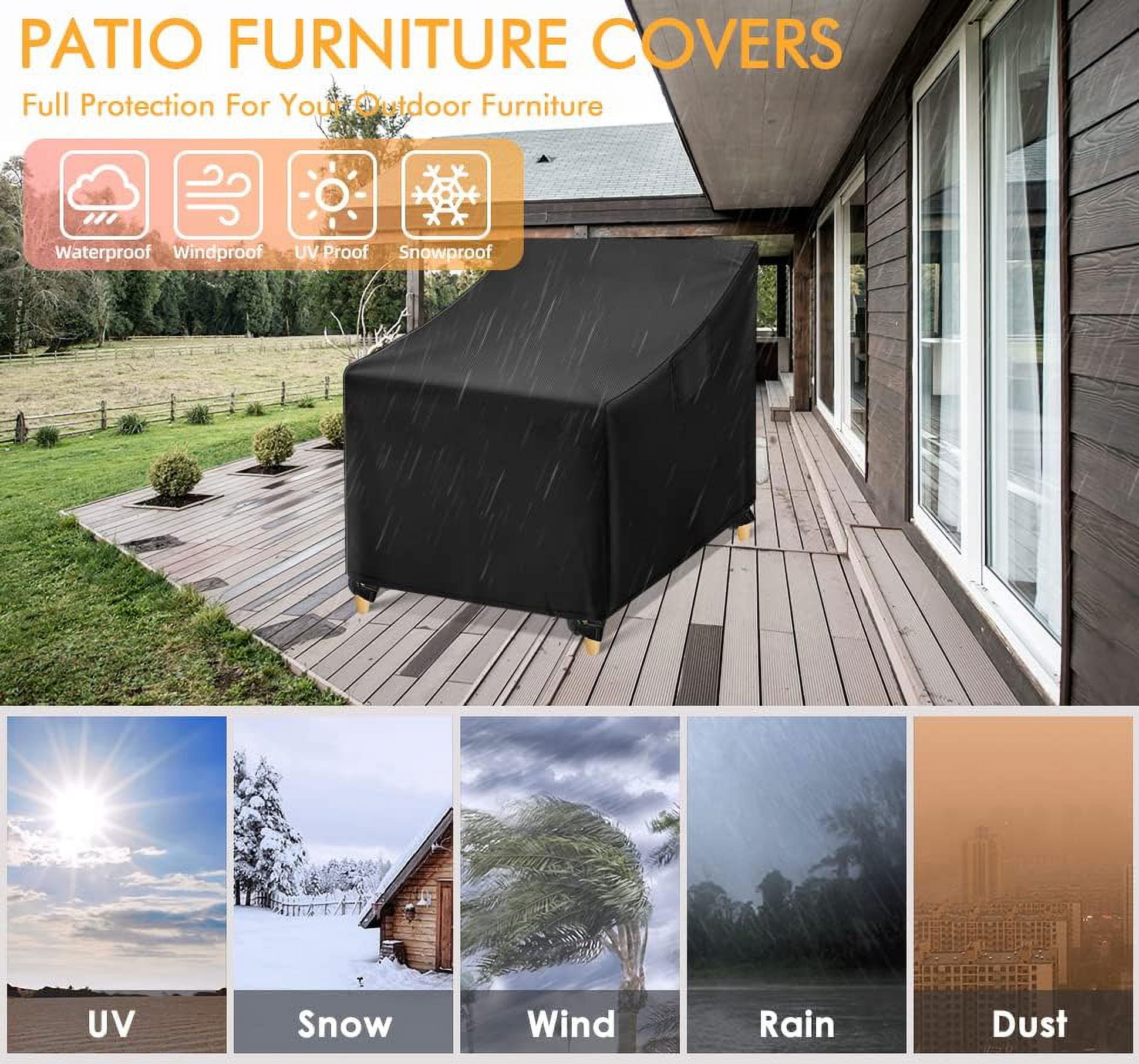 Outdoor Chair Covers, 210D Patio Furniture Covers Waterproof, Lawn Furnitures Covers Fits up to 33W x 33D x 36H Inches, Black, 2 Pack