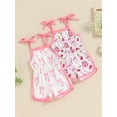 thumbnail image 4 of Aojekbee Little Girl Overalls Bow Print Neck Tie-Up Spaghetti Strap Shorts Jumpsuit Toddler Sleeveless Romper for Summer, 4 of 10