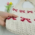 thumbnail image 3 of Yucurem Women Crochet Shoulder Bag Bow Pattern Knitted Tote Bag For Shopping (Red) Personalized knitted bag (Red), 3 of 9